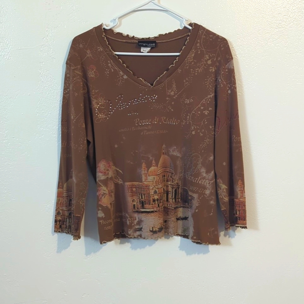 Impulse California brown graphic long sleeve t shirt size large